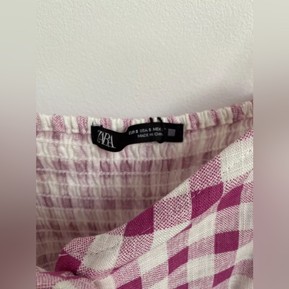 ZARA Pink Gingham Checked Buttoned Linen Playsuit Jumpsuit Dress - Picture 6 of 11